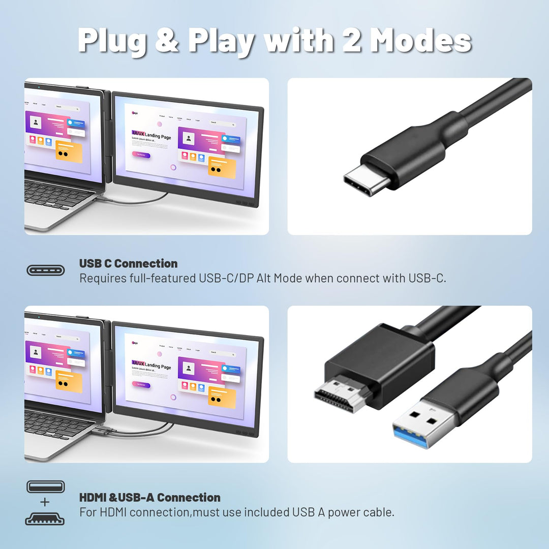 Laptop Bildschirm Erweiterung 14 Zoll FHD IPS Dual Screen für 13–17 Zoll - Bild 5
