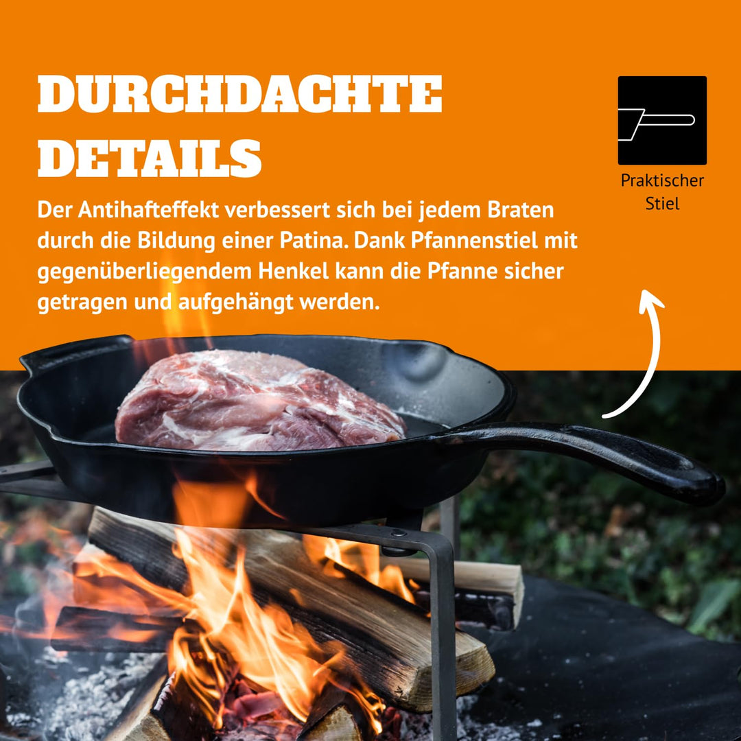 Gusseisen-Pfanne mit Stiel 25 cm für Induktion, Grill &amp; Lagerfeuer - Bild 3