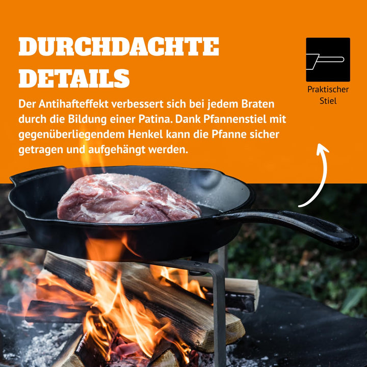 Gusseisen-Pfanne mit Stiel 25 cm für Induktion, Grill &amp; Lagerfeuer - Bild 3