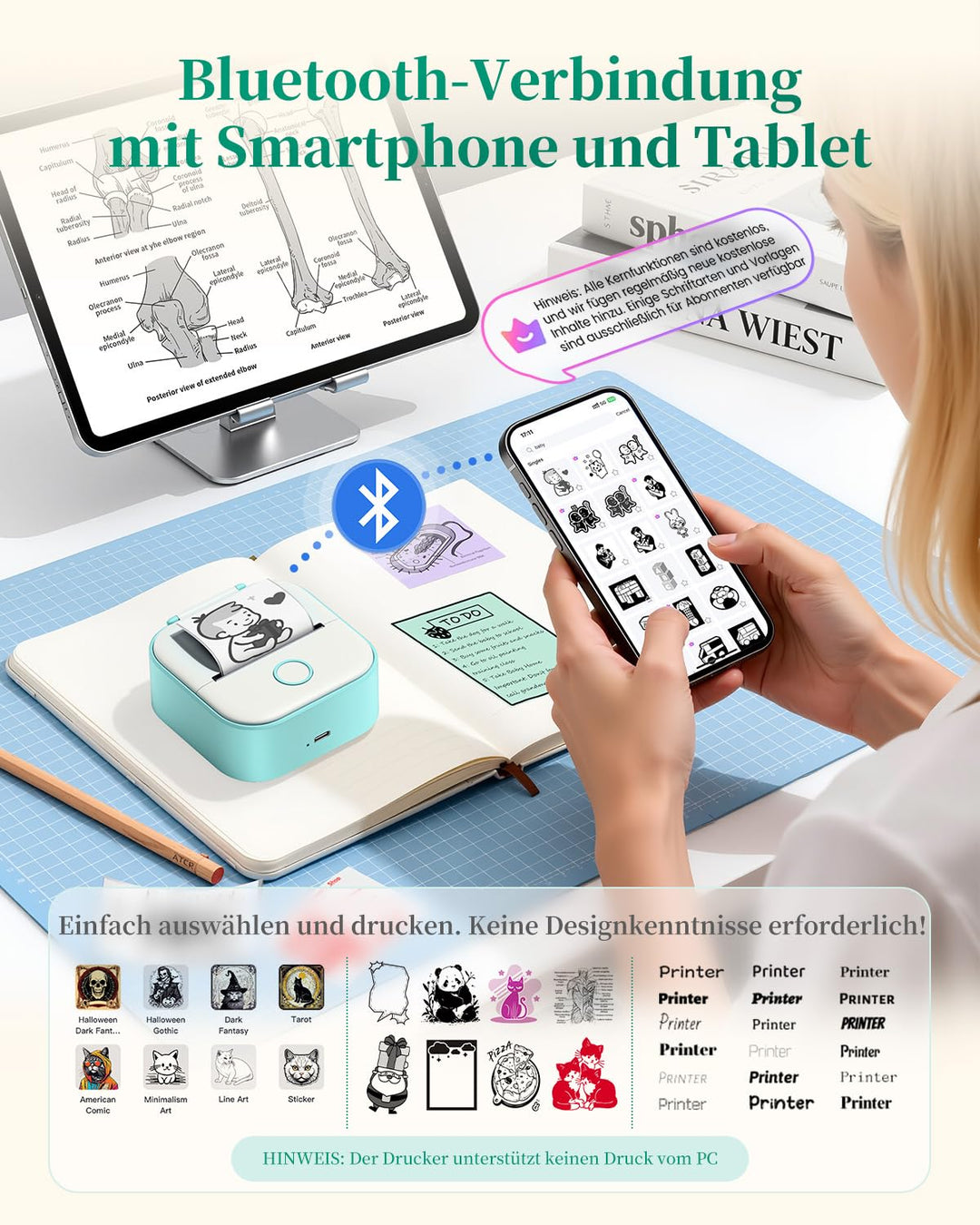 Thermodrucker Mini Tintenfrei Bluetooth für Smartphone Aufkleber - Bild 7