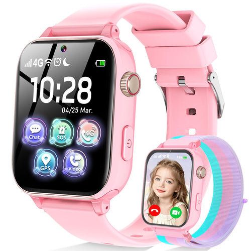 Kinder-Smartwatch 4G mit GPS, Telefon & SOS-Funktion, Rosa, 4–12 J.