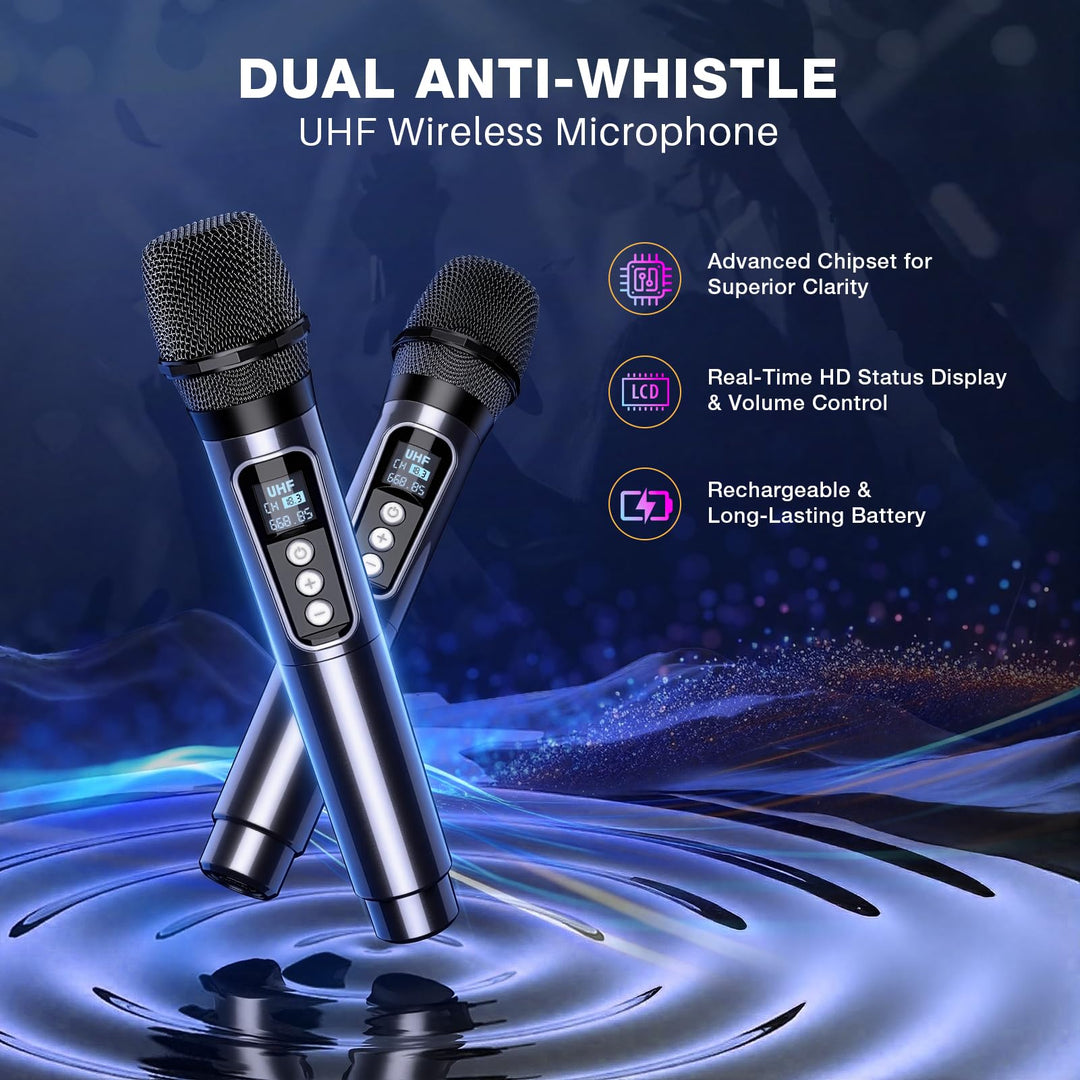 Karaoke-Set 20W Bluetooth mit 2 UHF-Funkmikrofonen und LED-Licht - Bild 3