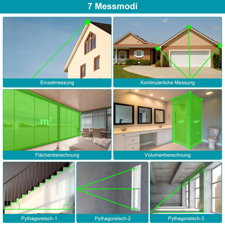 Laser-Entfernungsmesser Grün 100m 10-in-1 mit USB-C Akku IP54 - Bild 7