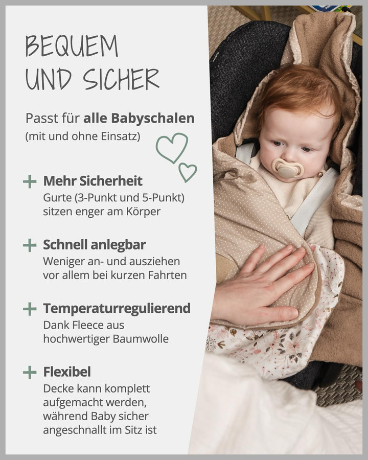 Einschlagdecke Babyschale Rosa Blüten für 3- &amp; 5-Punkt-Gurte - Bild 5