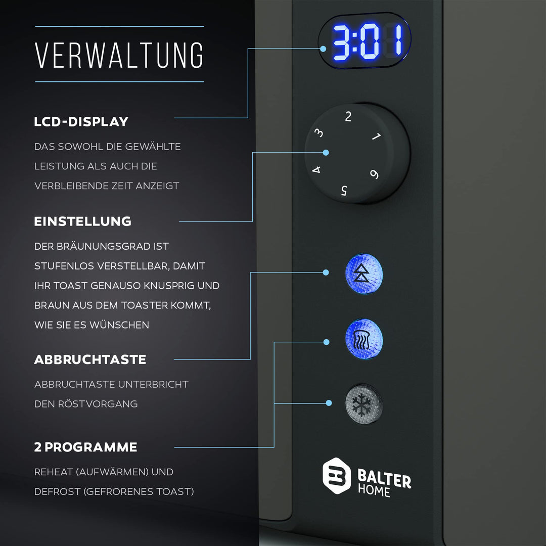 Langschlitz-Toaster 4 Scheiben Edelstahl mit LCD-Display und Brötchenaufsatz - Bild 3