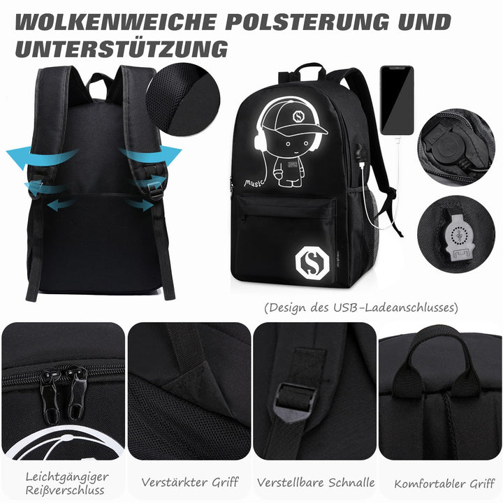 Schulrucksack mit USB-Ladeanschluss Galaxy-Muster Polyester Blau - Bild 5