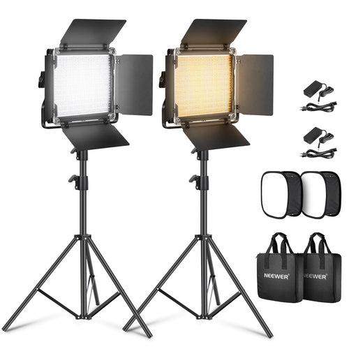 LED Videolicht Panel 2er-Set Bi-Color 660 LEDs mit Stativ und Softbox