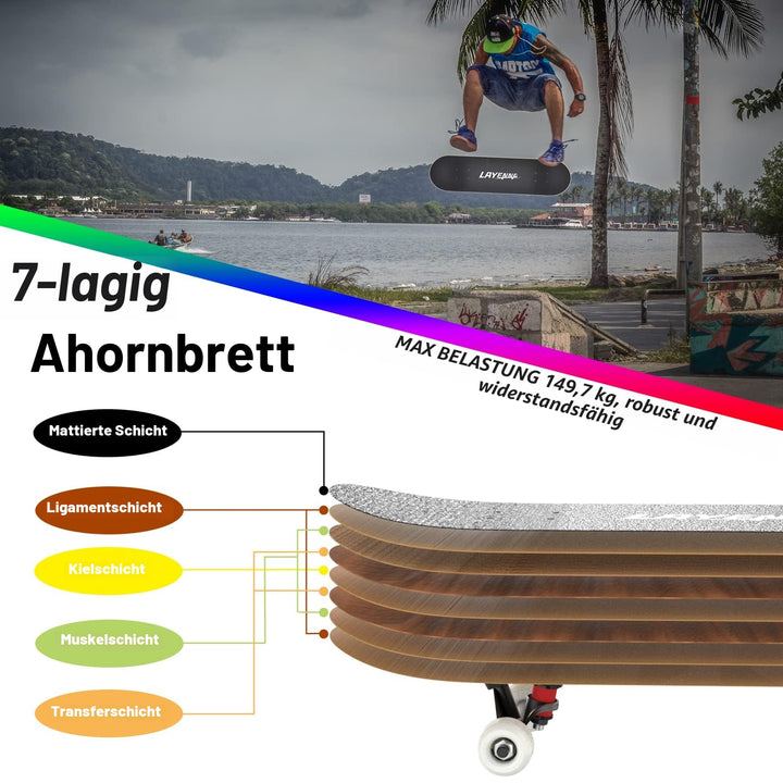 Skateboard 31x8 Zoll 7-Schicht Ahorn ABEC-11 für Anfänger und Profis - Bild 4