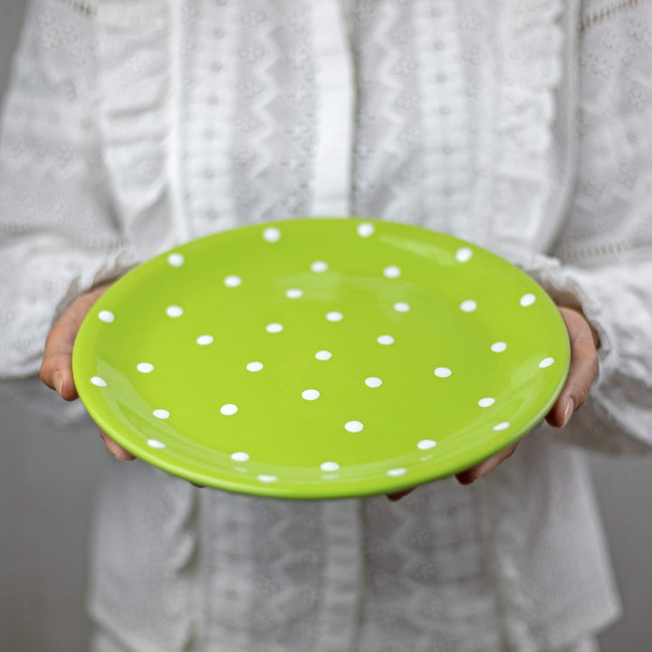 Keramik Speiseteller 25,5 cm Grün Weiss Polka Dots handgemacht - Bild 5