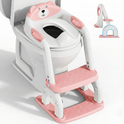 Toilettensitz Kinder mit Treppe 2-in-1 klappbar Rosa 1-3 Jahre