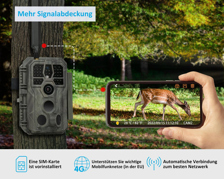 4G LTE Wildkamera 48MP 1296P No-Glow Nachtsicht mit SIM-Karte - Bild 2