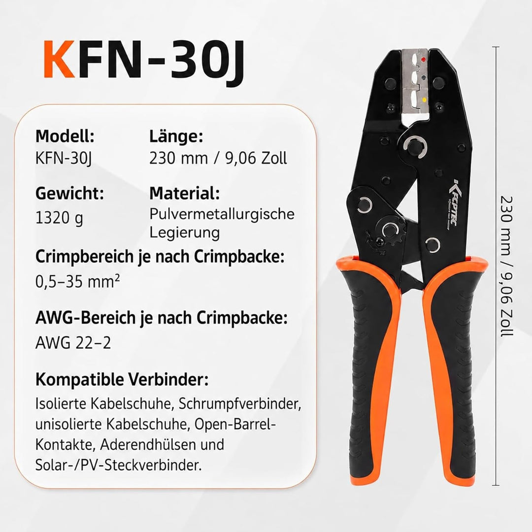 Crimpzangen-Set 9-teilig mit Wechselbacken 0,5–35 mm² Ratsche - Bild 2