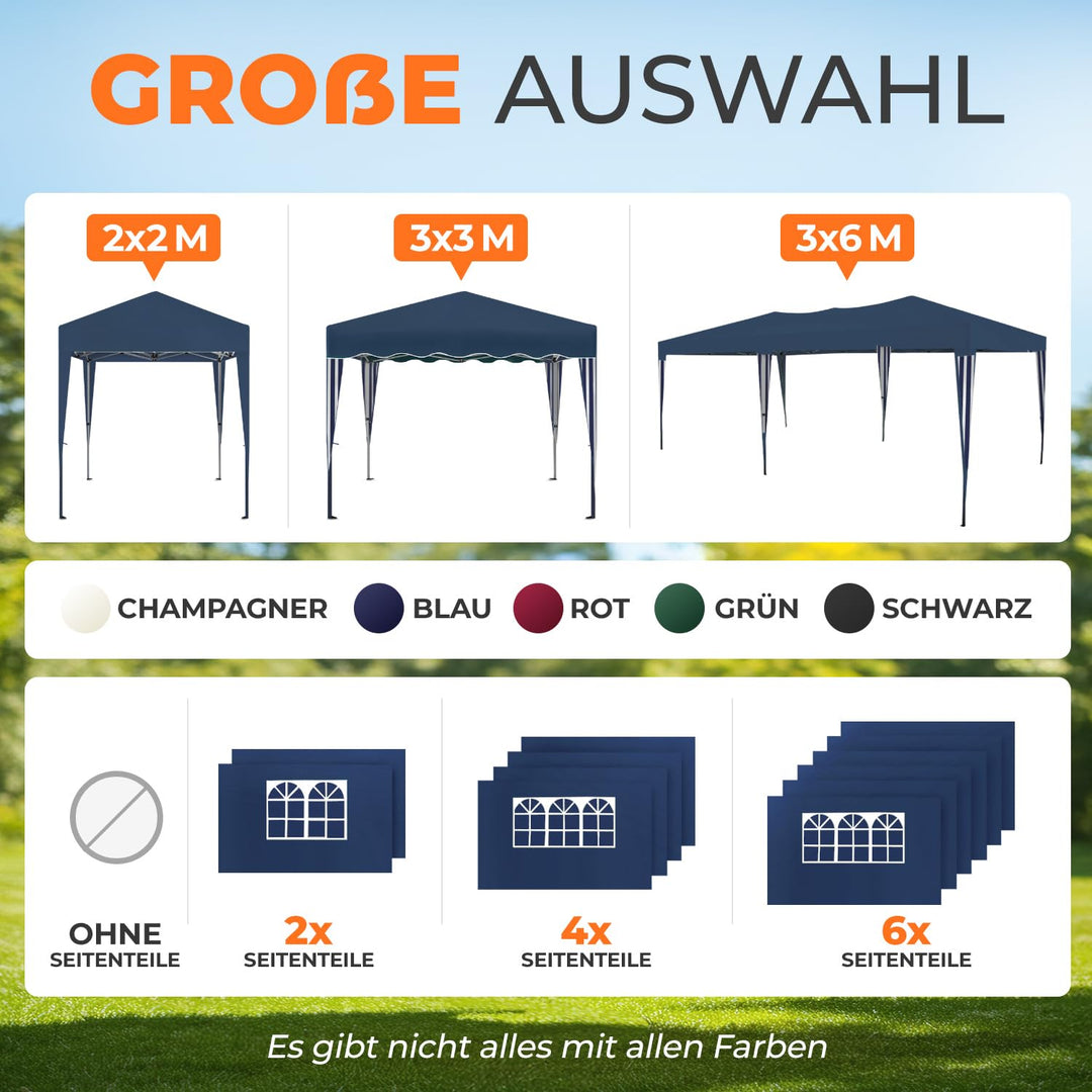 Faltpavillon 3x3 m wasserdicht UV50+ Stahl mit 4 Seitenteilen Blau - Bild 8