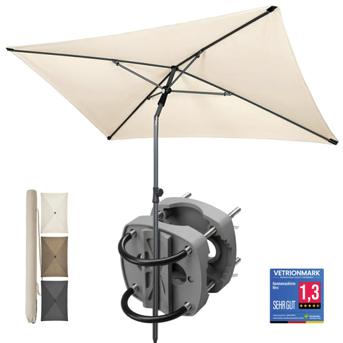 Balkon-Sonnenschirm Set 200x125 cm UV50+ rechteckig mit Halterung Beige
