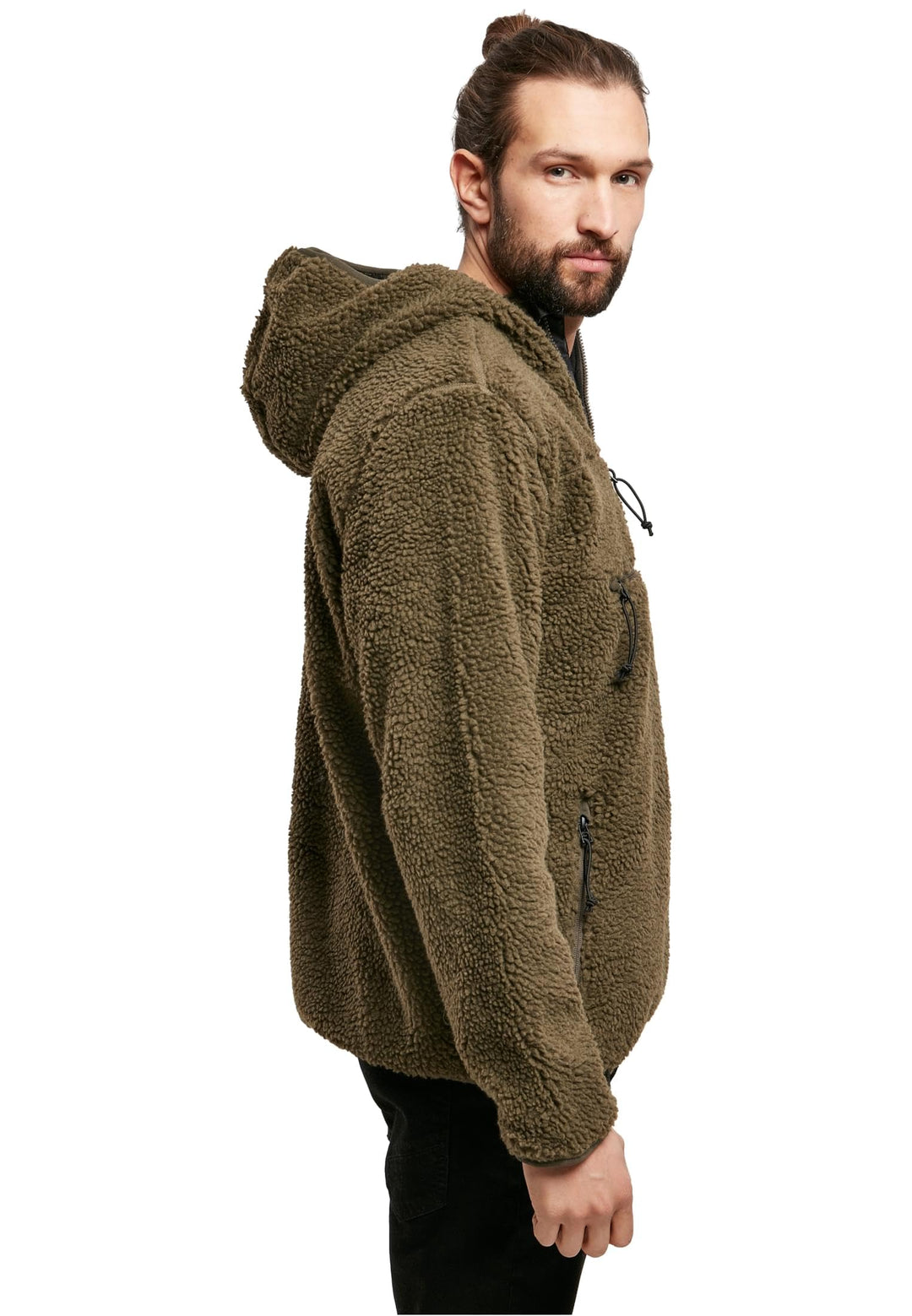 Fleece Kapuzenpullover Teddy-Fleece mit Kapuze und Taschen, Oliv, XL - Bild 5