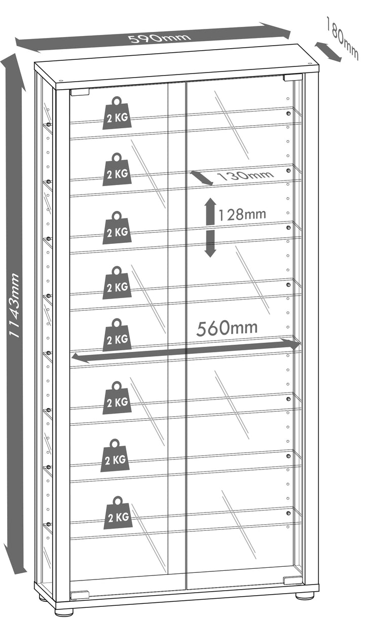 Wandvitrine Buche 59x18x114 cm 9 Fächer ESG-Glas 2 Türen - Bild 5