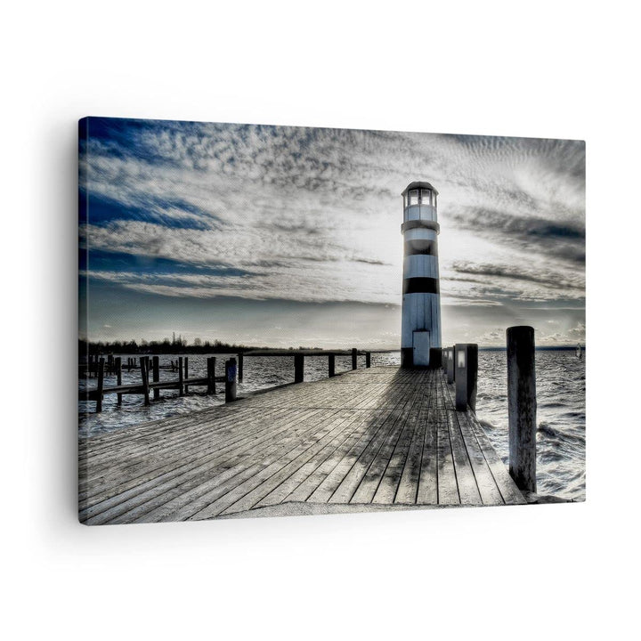 Leinwandbild See mit Leuchtturm und Holzbrücke 70x50 cm