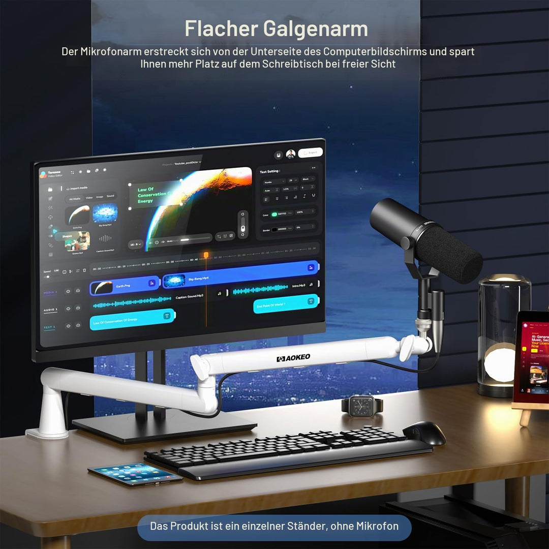 Mikrofonarm Schreibtisch Niedrigprofil Stahl 360° schwenkbar bis 2 kg - Bild 2