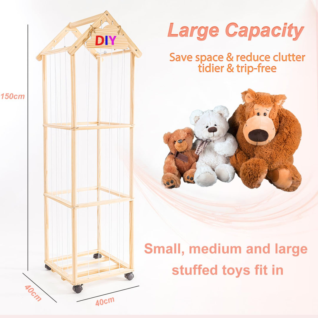 Plüschtier Regal Massivholz mit Rollen 150x40x40 cm Kinderzimmer - Bild 2