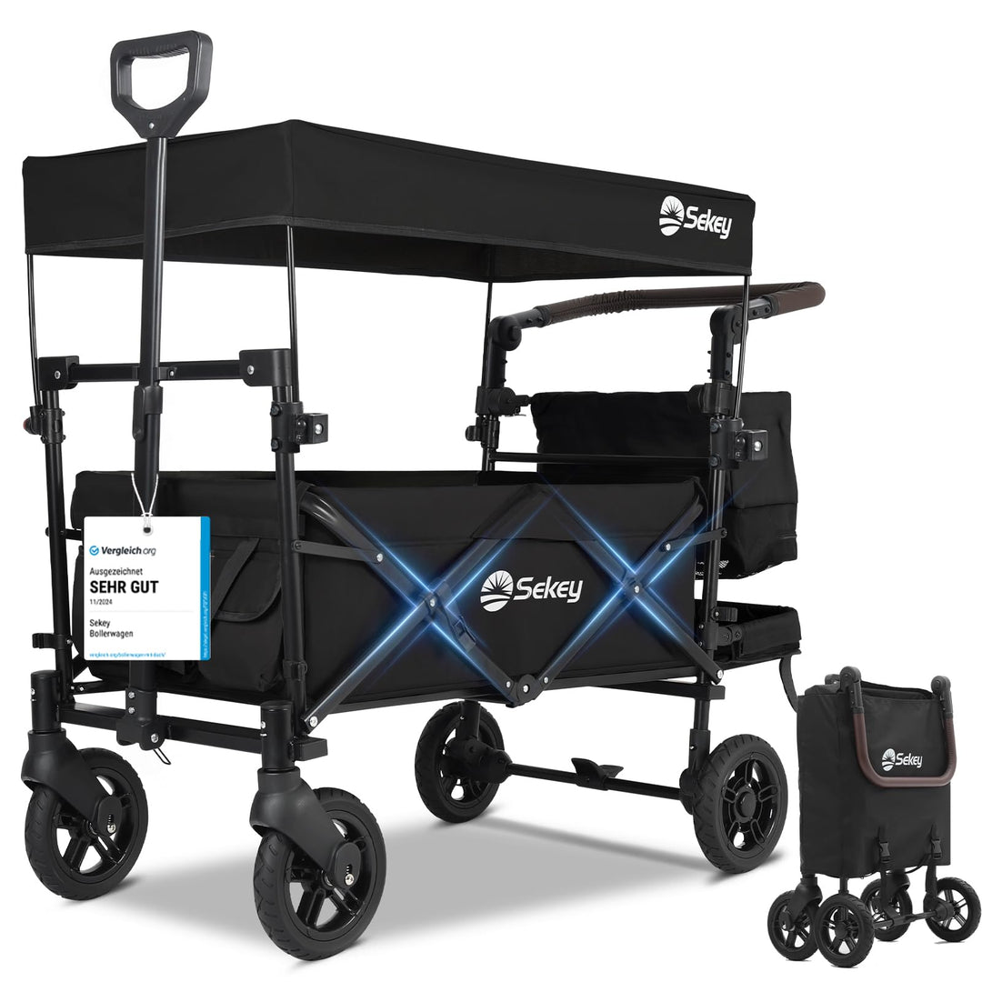Bollerwagen faltbar mit Dach für 2 Kinder 110L Stauraum 100kg
