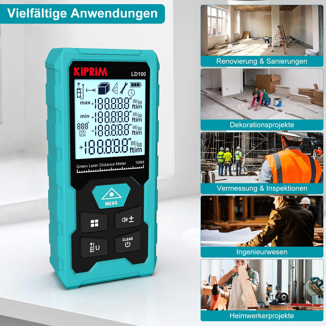 Laser-Entfernungsmesser Grün 100m 10-in-1 mit USB-C Akku IP54 - Bild 8