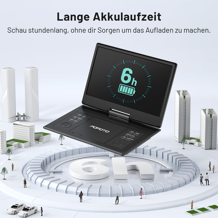 Tragbarer DVD-Player 14,1" HD-Schwenkdisplay 6h Akku zonenfrei - Bild 3