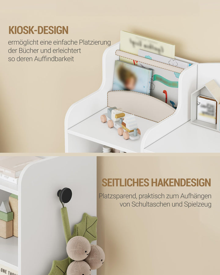 Kinderzimmerregal 9 Fächer 8 Boxen mit Haken 30x140x104 cm Weiss - Bild 5
