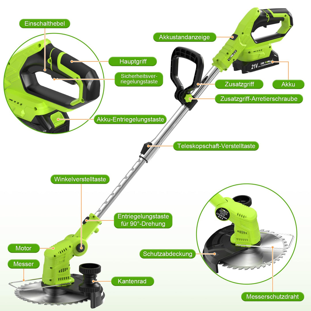 Akku-Rasentrimmer 4-in-1 mit 2 Akkus 21V LCD-Anzeige 24000 U/min - Bild 9