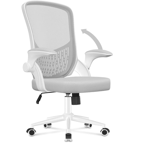 Bürostuhl ergonomisch klappbare Armlehnen höhenverstellbar grau-weiss