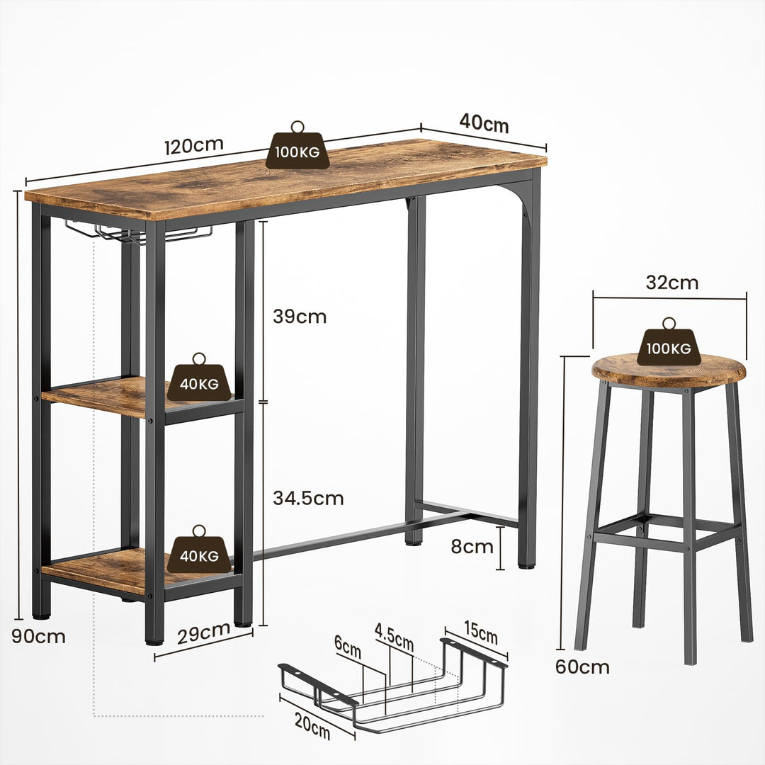 Bartisch-Set mit 2 Barhockern Massivholz Retro-Look mit Glashalter - Bild 3