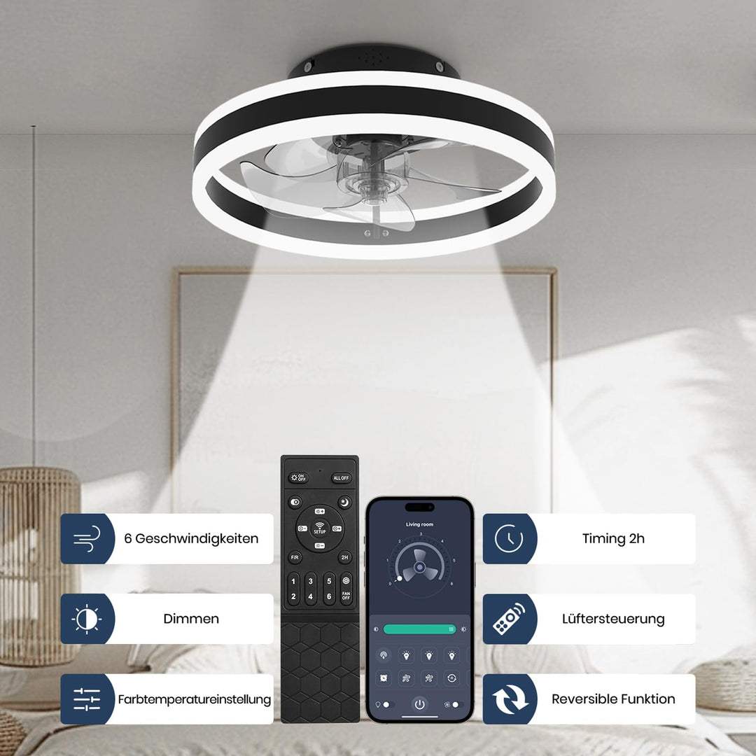 Deckenventilator mit LED-Beleuchtung 48W dimmbar 6 Stufen schwarz - Bild 6