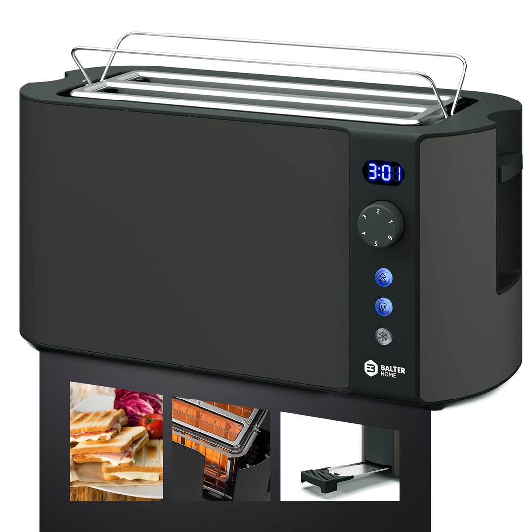 Langschlitz-Toaster 4 Scheiben Edelstahl mit LCD-Display und Brötchenaufsatz - Bild 7
