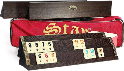 Okey Rummy Set XXL Holz mit Melamin-Steinen, 4 Spielbretter