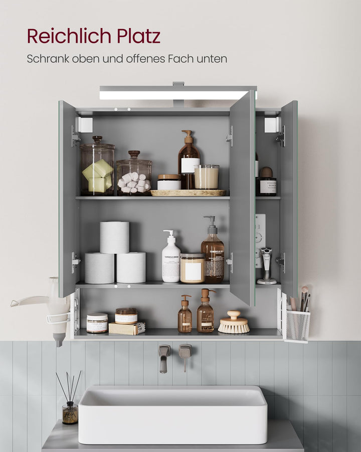 Spiegelschrank Bad mit LED-Beleuchtung 3 Türen Steckdose USB - Bild 4
