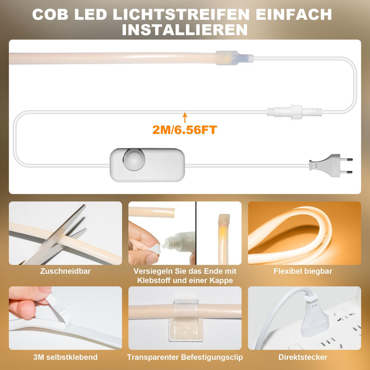 COB LED Streifen Aussen IP67 Warmweiss 2700K 230V 20m Selbstklebend - Bild 6