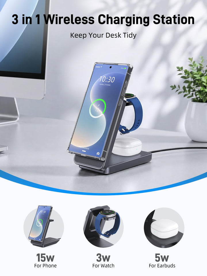 3-in-1 Ladestation Kabellos faltbar fuer Samsung Galaxy und Watch - Bild 3