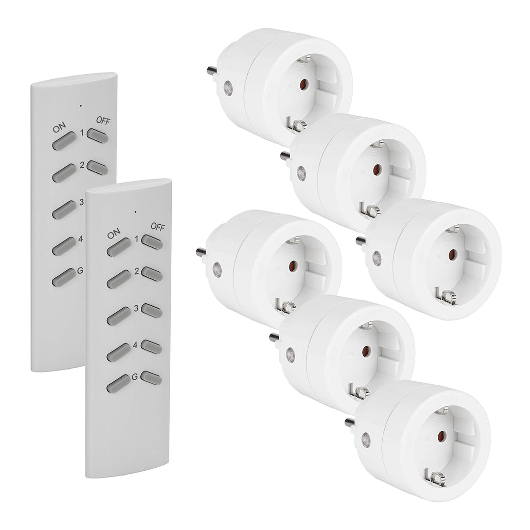 Funksteckdosen-Set 6-fach mit 2 Fernbedienungen 3680W