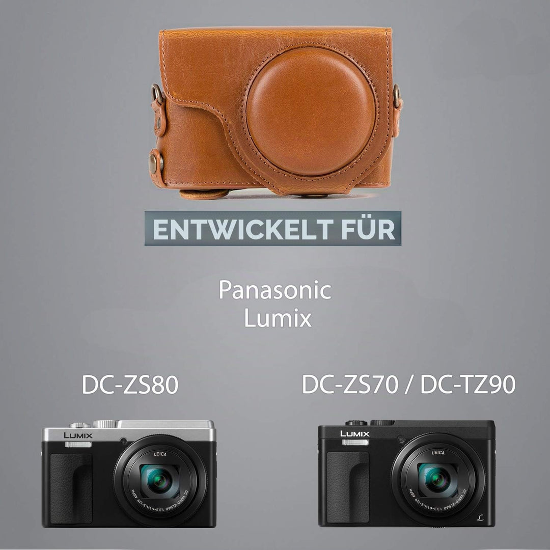 Kamera-Ledertasche für Panasonic Lumix DC-TZ95 / DC-TZ90 Hellbraun - Bild 8
