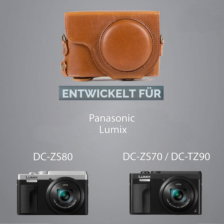 Kamera-Ledertasche für Panasonic Lumix DC-TZ95 / DC-TZ90 Hellbraun - Bild 8
