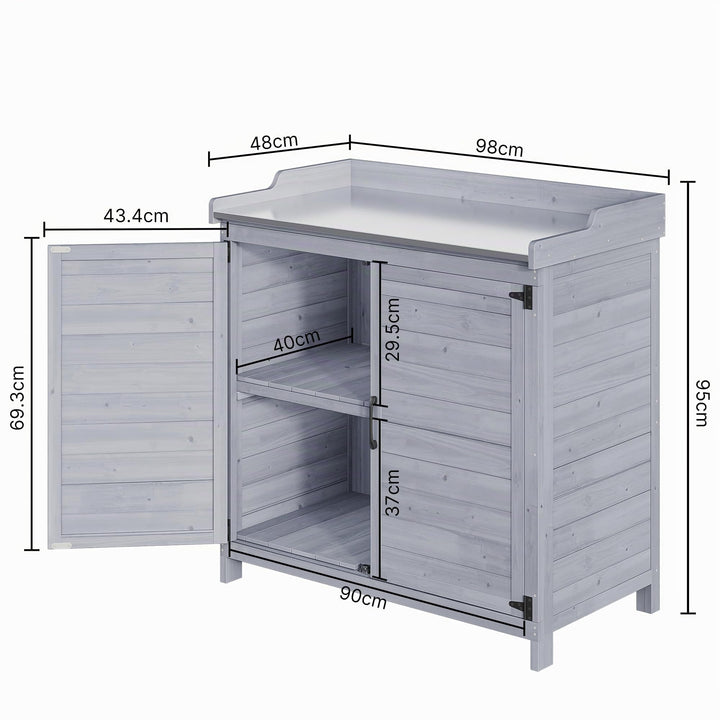 Pflanztisch mit Unterschrank Tannenholz 98x48x95 cm Grau Outdoor - Bild 6