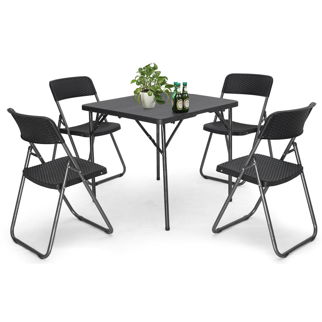 Gartenmöbel-Set 5-teilig Polyrattan Klappbar Schwarz für 4 Personen