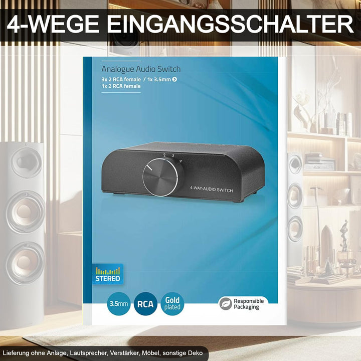 Audio-Eingangsumschalter 4-fach 3x Cinch + 1x Klinke Metallgehäuse - Bild 5