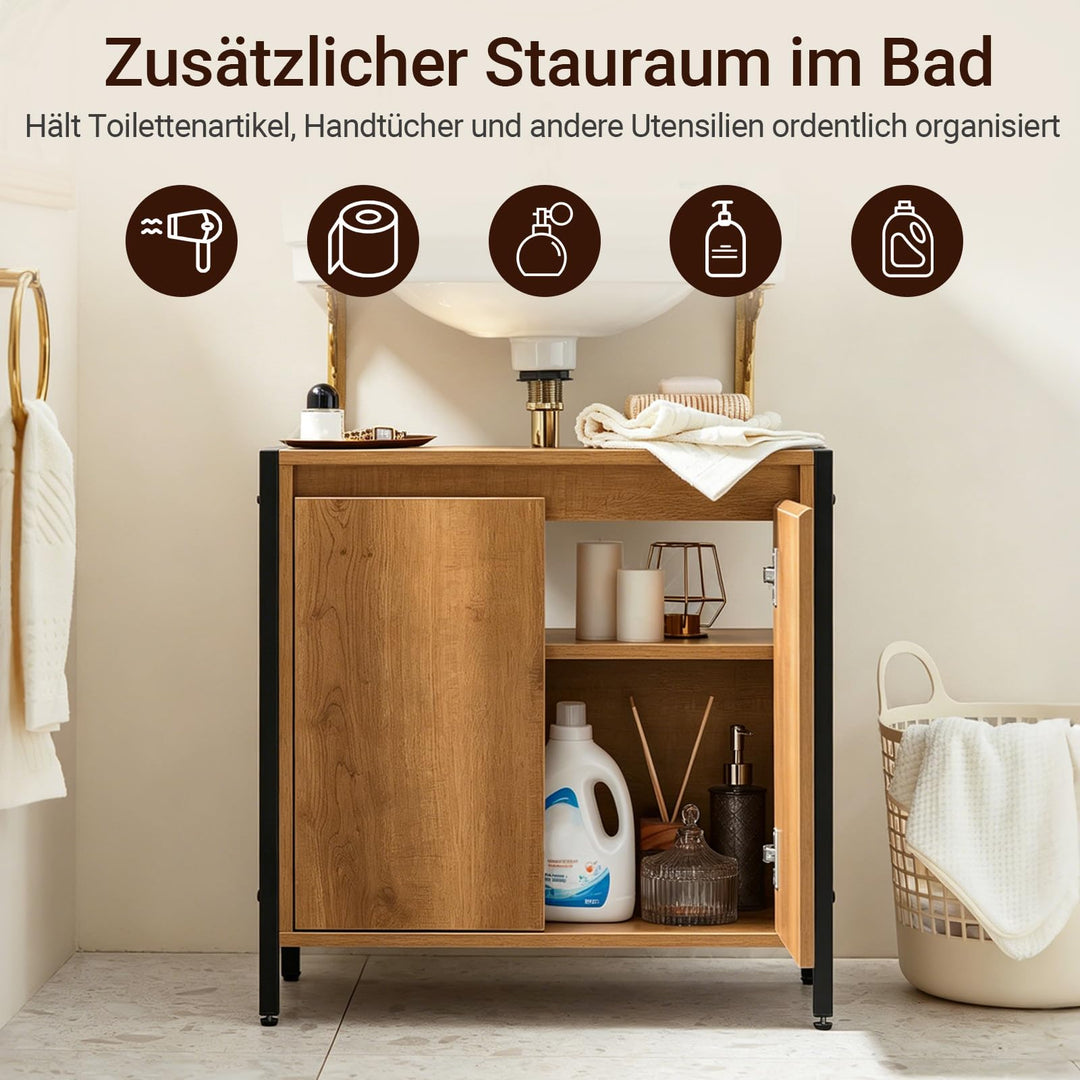 Waschbeckenunterschrank mit Siphonöffnung 60x60x30cm Braun - Bild 9