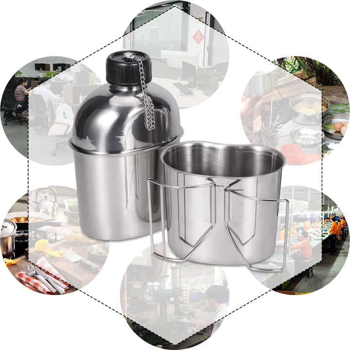 Feldflasche Edelstahl Set 1,2l mit 0,6l Becher und Nylonbeutel - Bild 7