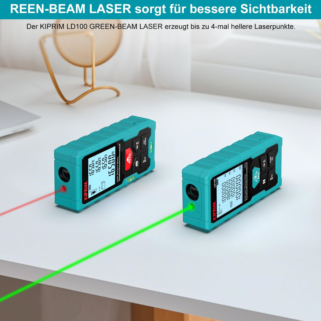 Laser-Entfernungsmesser Grün 100m 10-in-1 mit USB-C Akku IP54 - Bild 2