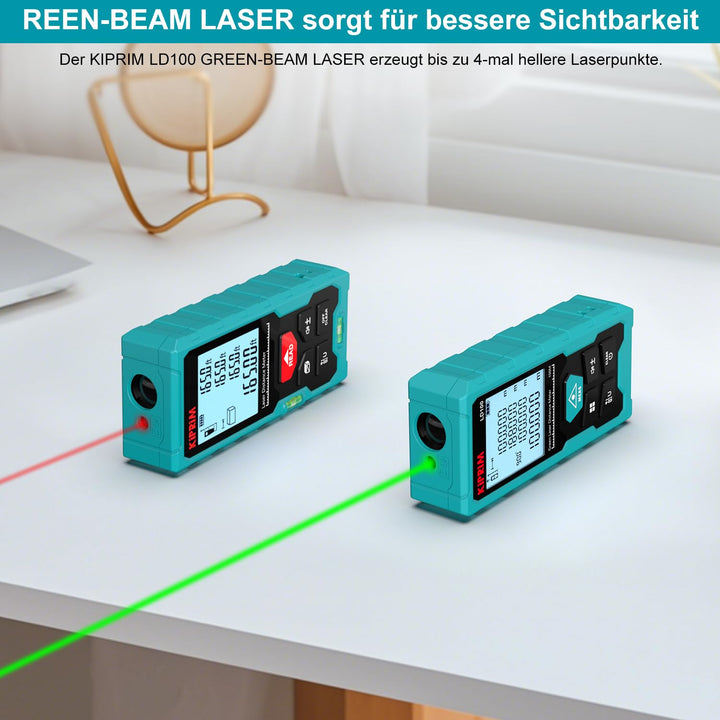 Laser-Entfernungsmesser Grün 100m 10-in-1 mit USB-C Akku IP54 - Bild 2