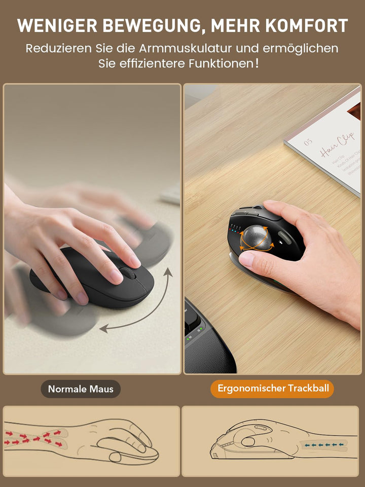 Trackball Maus kabellos Bluetooth USB RGB ergonomisch 3 Geräte - Bild 3