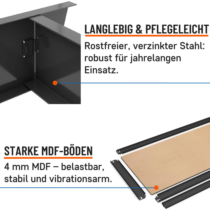 Schwerlastregal Metall 180x60x40 cm 5 MDF-Böden 875 kg Schwarz - Bild 5
