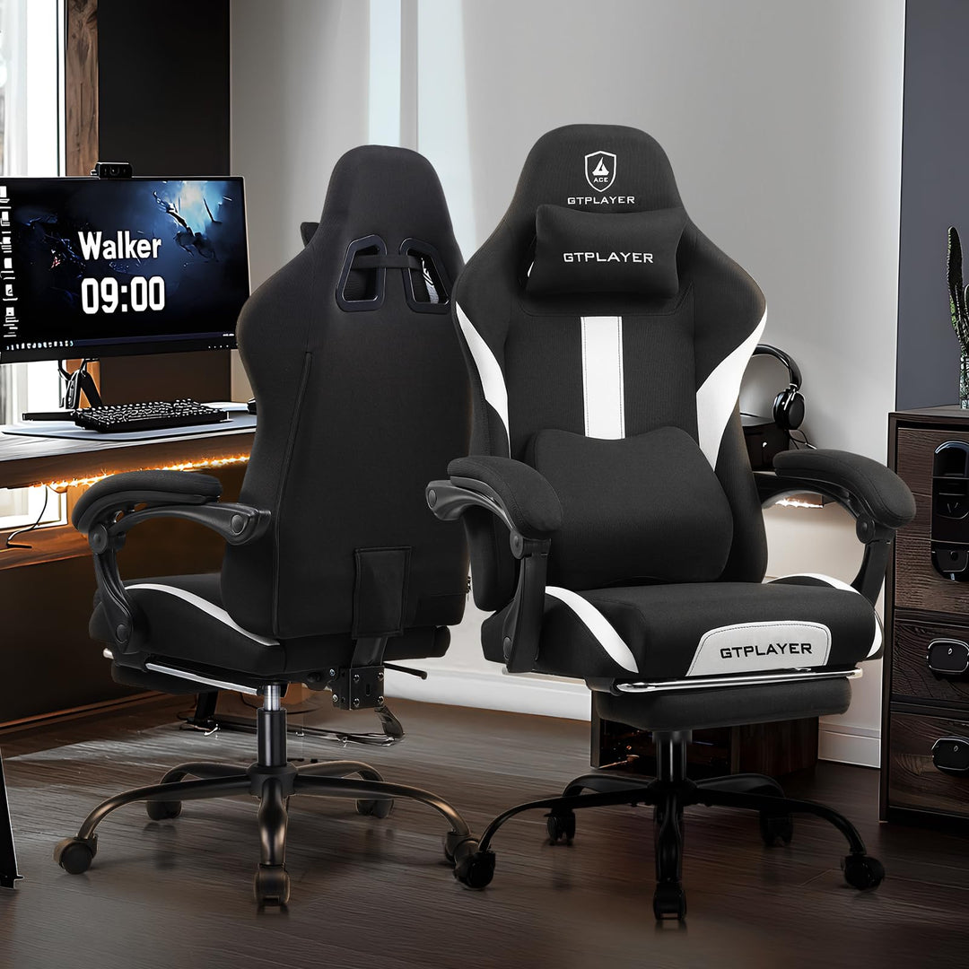 Gaming Stuhl Stoff ergonomisch mit Fussstütze 150 kg Traglast - Bild 5