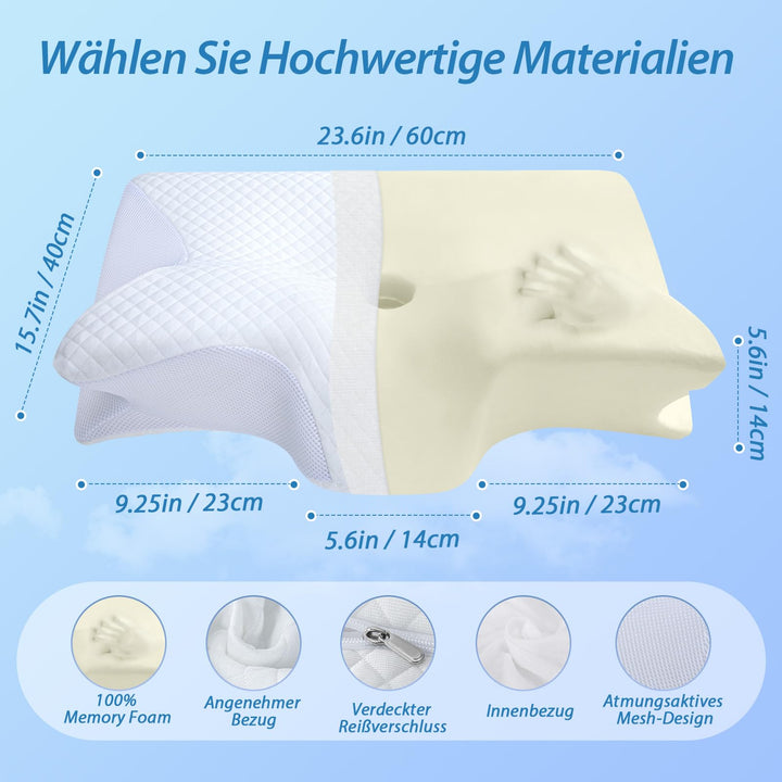 Memory Foam Kissen Ergonomisch 60x40 cm 2-in-1 Höhe für alle Schlaftypen - Bild 2
